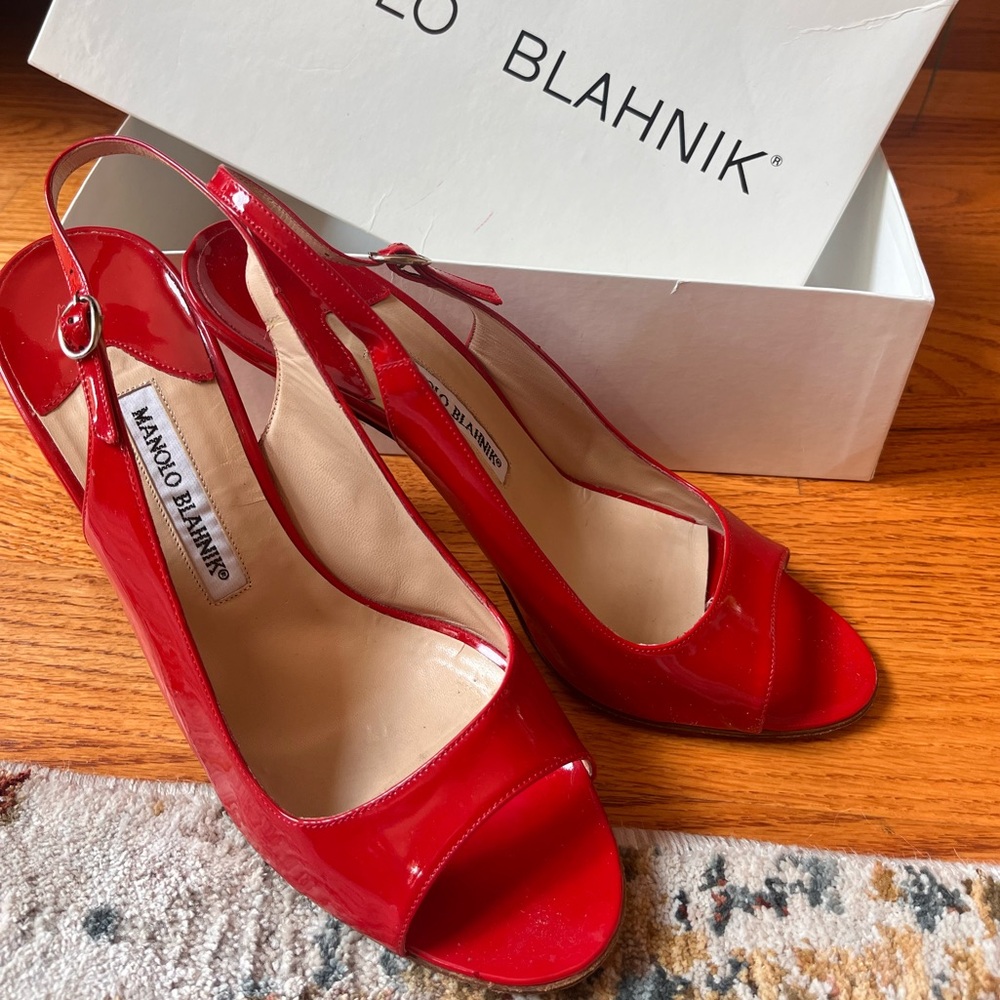 Manolo Blahnik Red Patent Leather Heels